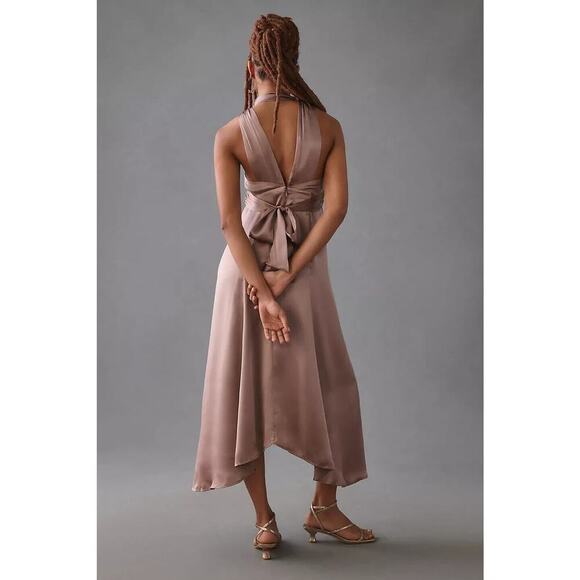 NWD By Anthropologie Silk V-Neck Maxi Dress Size 8P Petite MAUVE #MB412 - Picture 4 of 15